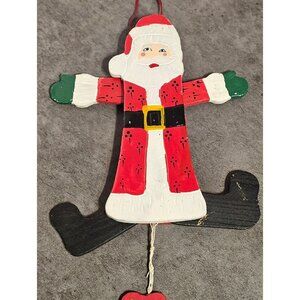 Vintage Wooden Santa Claus Pull String Ornament